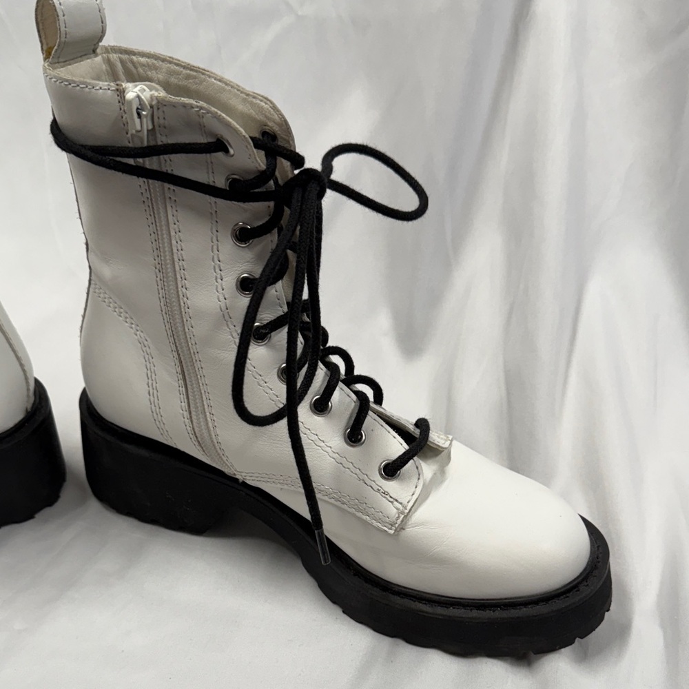 Steve Madden White Leather Lace-Up Platform Combat Boot